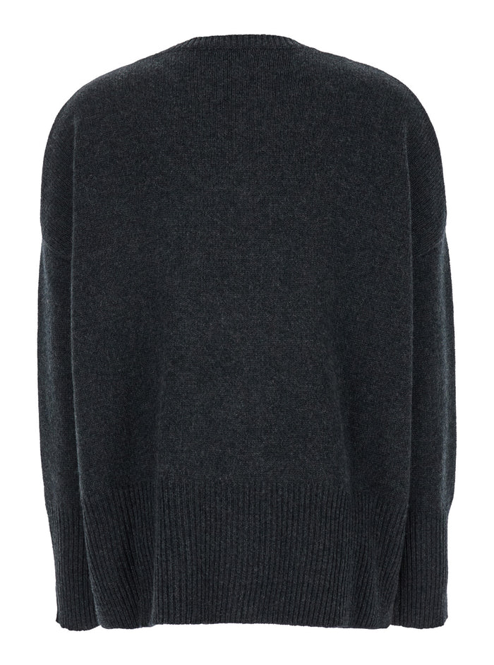 Dark Grey Oversized Crewneck Sweater in Cashmere Woman Jersey