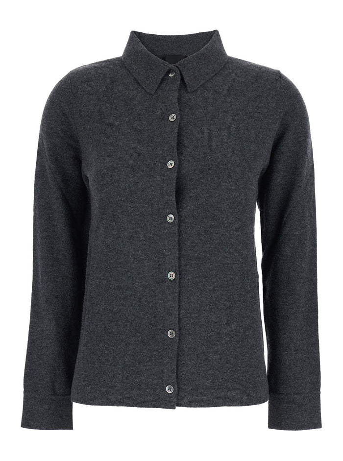 Grey Sweater with Polo Collar in Cashmere Woman Jersey