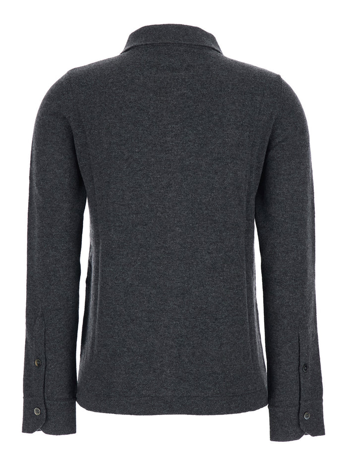Grey Sweater with Polo Collar in Cashmere Woman Jersey