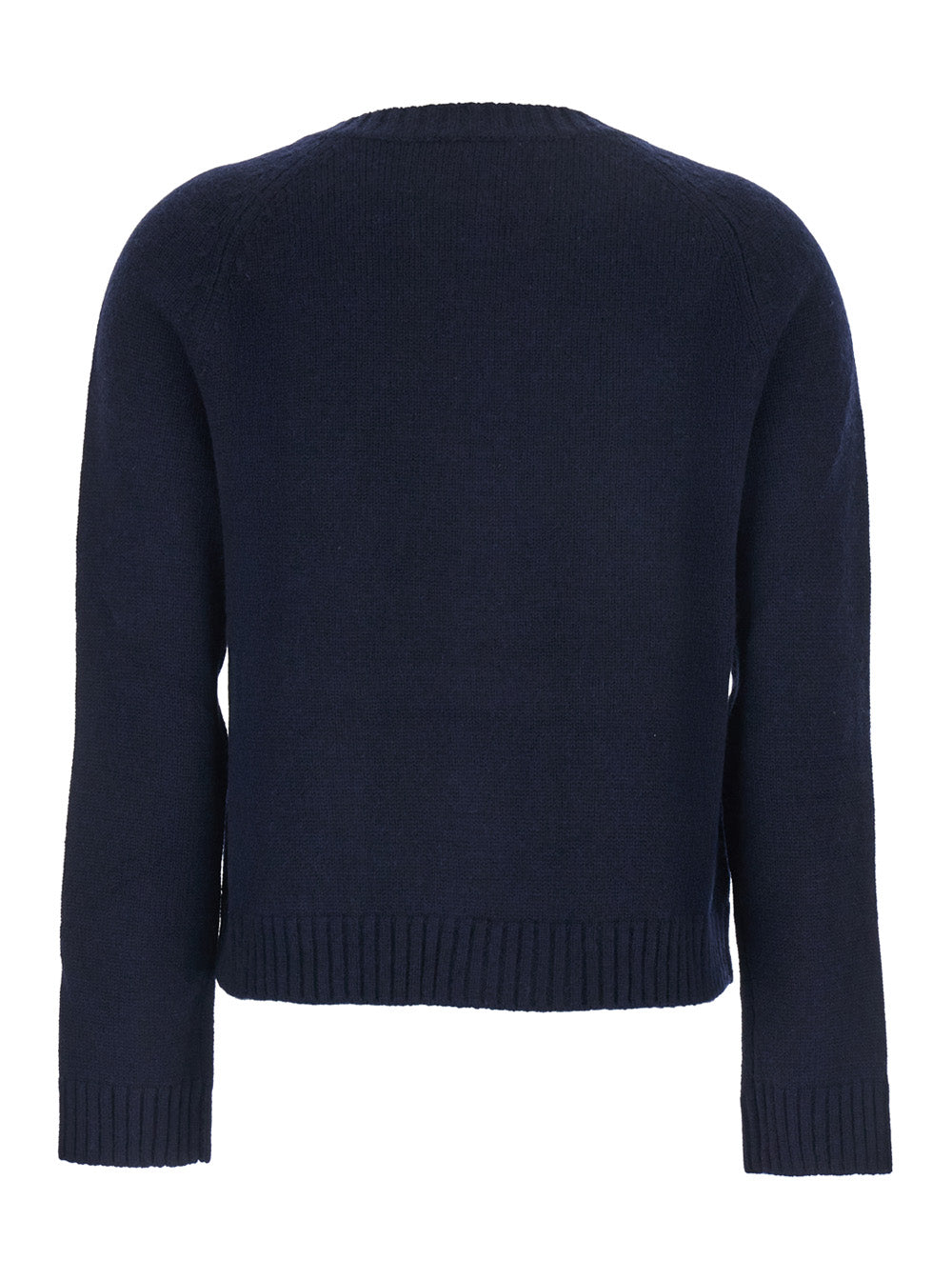 Blue Crewneck Cardigan with Jewel Buttons and Two Front Patch Pockets in Wool Woman Blu Cashmere Jersey