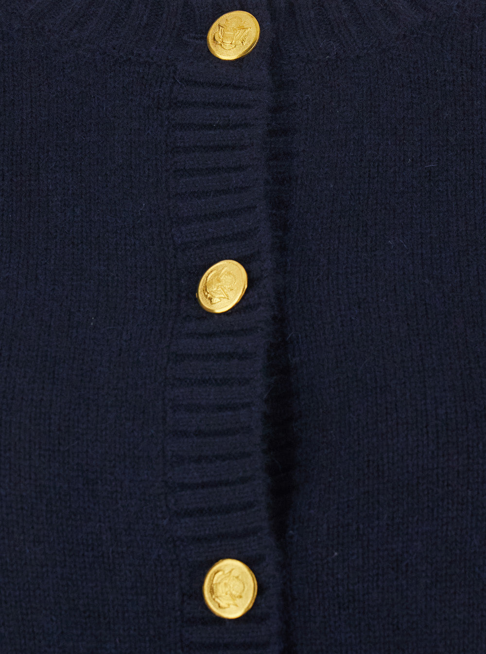 Blue Crewneck Cardigan with Jewel Buttons and Two Front Patch Pockets in Wool Woman Blu Cashmere Jersey