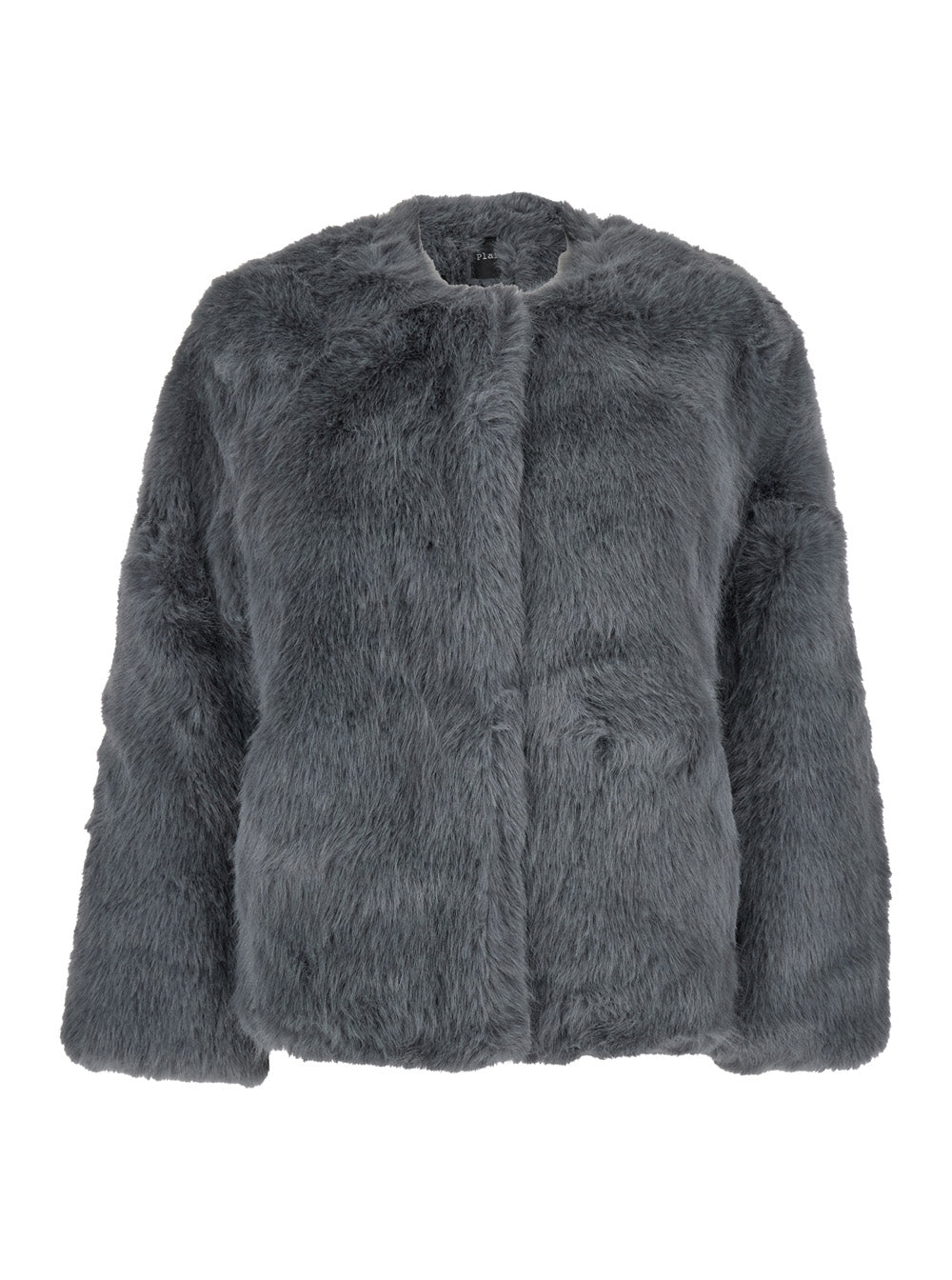 Grey Fur Jacket With High Neck And Concealed Front Closure Ecofur Woman Fake Fox Shearling Furs