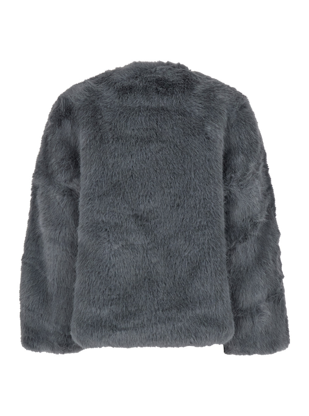 Grey Fur Jacket With High Neck And Concealed Front Closure Ecofur Woman Fake Fox Shearling Furs