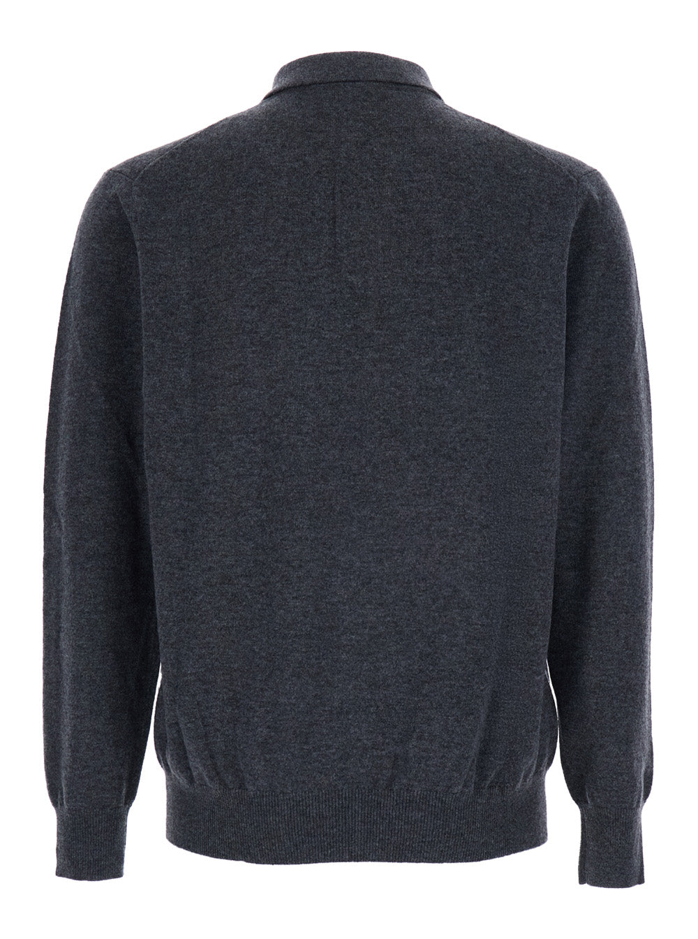Grey Sweater with Polo Shirt Style Collar and Long Sleeves in Wool Blend Man Cashmere Jersey