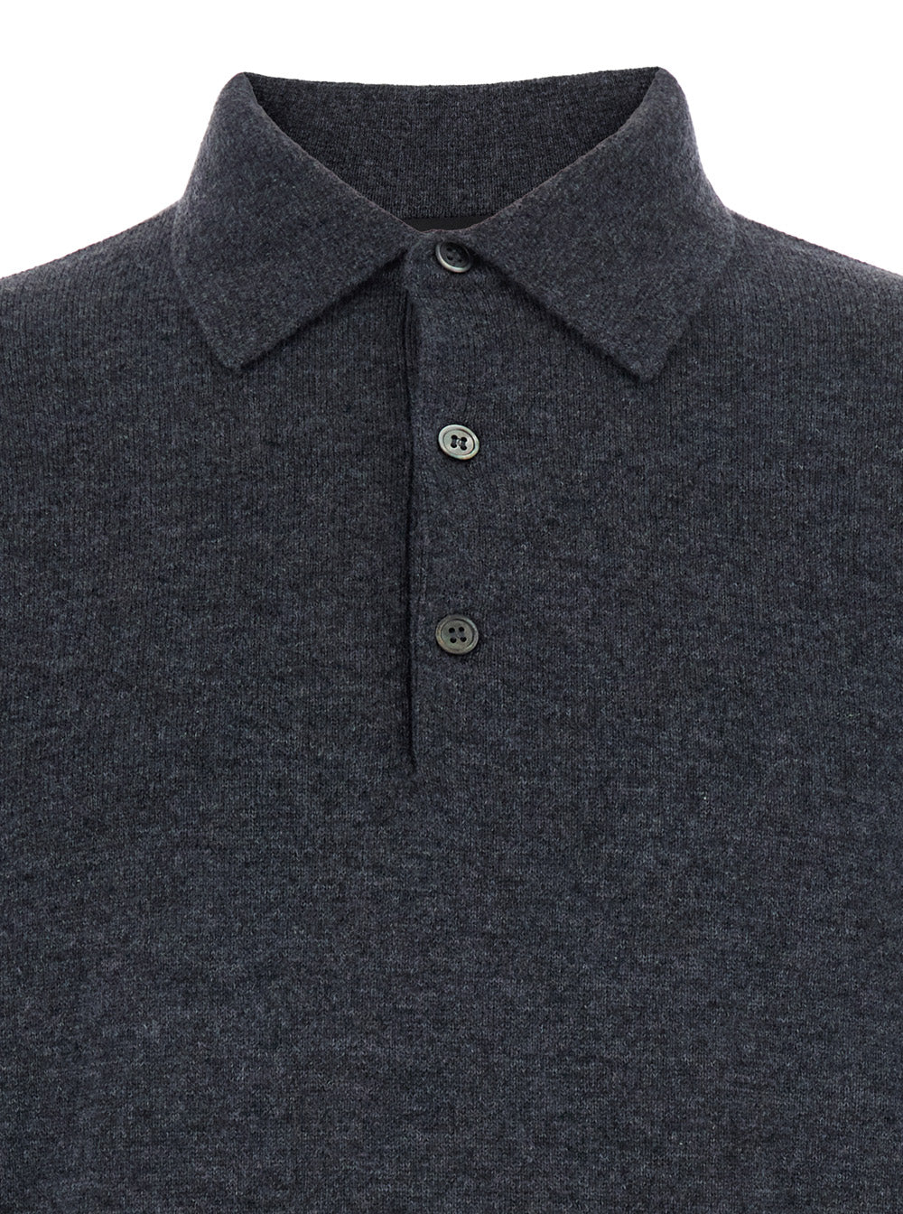 Grey Sweater with Polo Shirt Style Collar and Long Sleeves in Wool Blend Man Cashmere Jersey