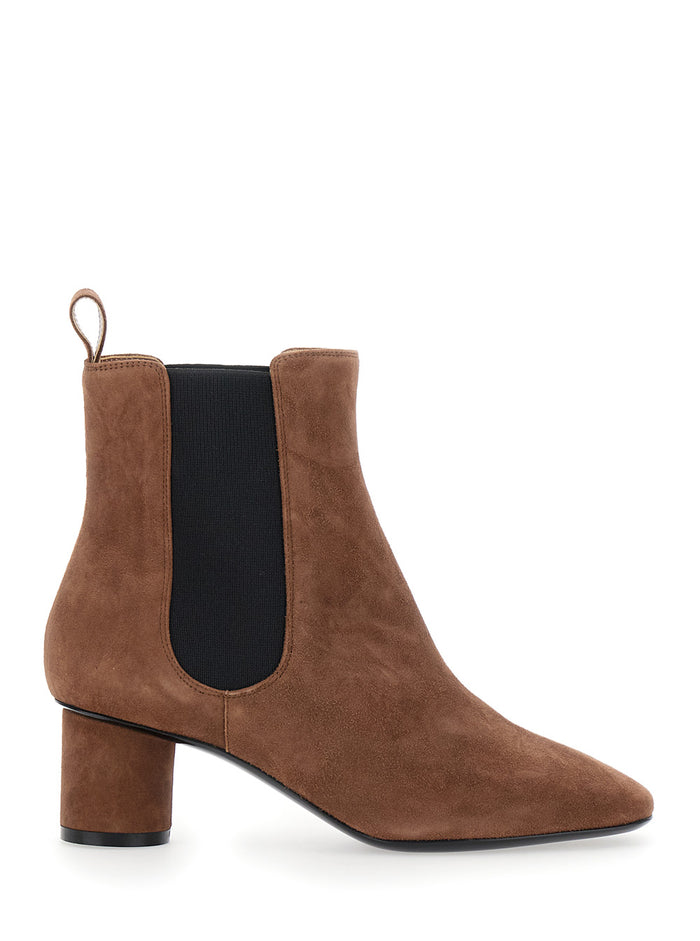 Brown Ankle Boots With Elastic Side Panel Suede Woman Leather