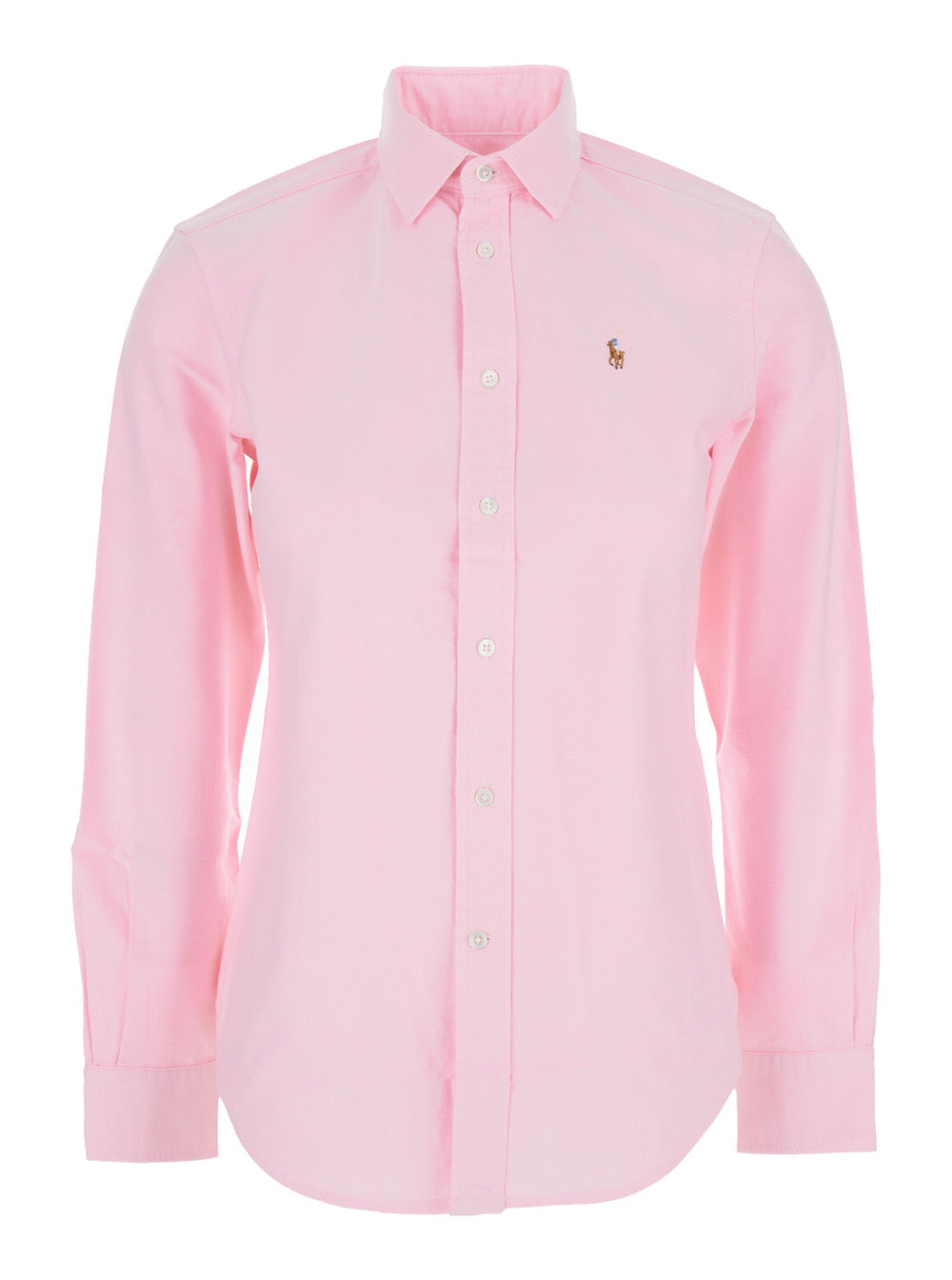 Pink Shirt with Classic Collar and Logo Embroidery on the Front in Cotton Woman Blouses
