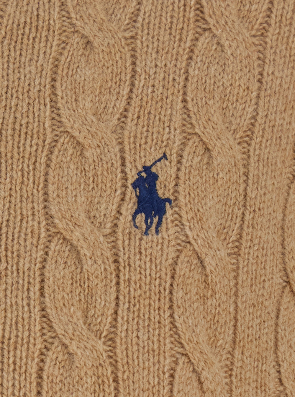 Beige Cable Knit Bomber Jacket With Pony Embroidery On The Front Wool And Cashmere Woman