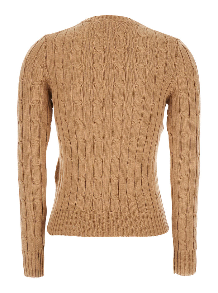 Beige Sweater with Embroidered Pony Detail on the Front in Cotton Woman Jersey