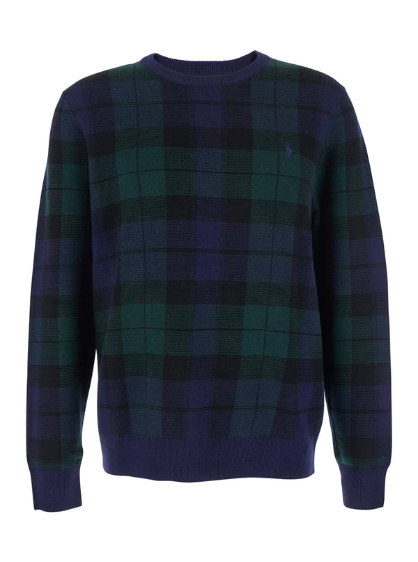 Blue Crewneck Sweater With Pony Embroidery Wool Tops