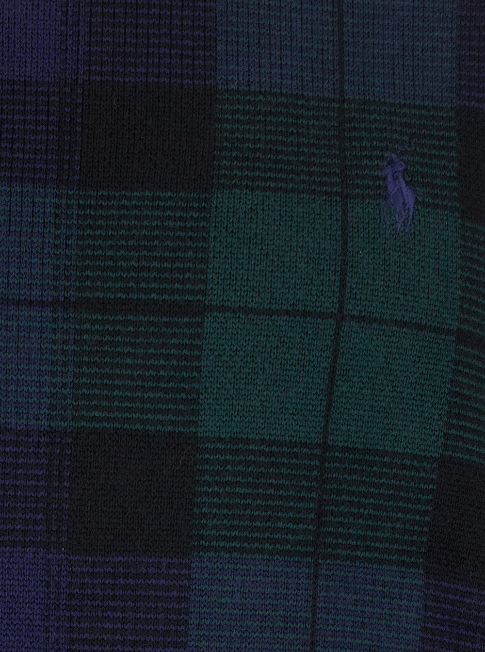 Blue Crewneck Sweater with Pony Embroidery on the Front and All-Over Check Motif in Wool Man Blu Jersey