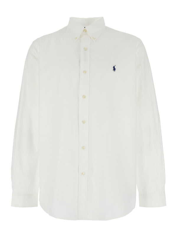 Custom Fit White Shirt With Pony Embroidery Cotton