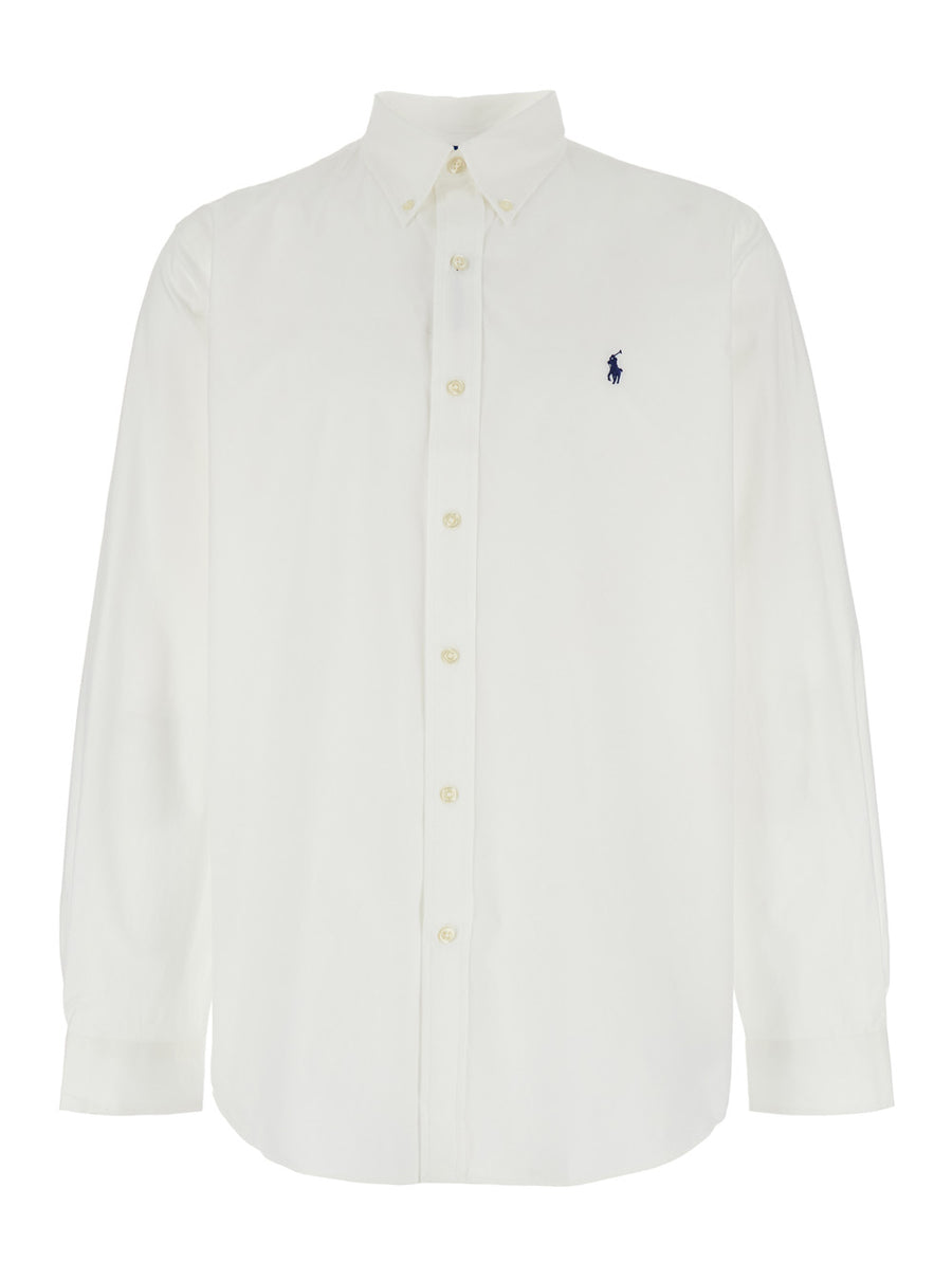 Custom Fit White Shirt With Pony Embroidery Cotton