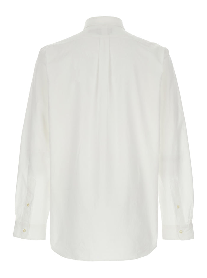 Custom Fit White Shirt with Button-Down Colllar and Pony Embroidery on the Front in Cotton Popeline Stretch Woman Elastane Blouses