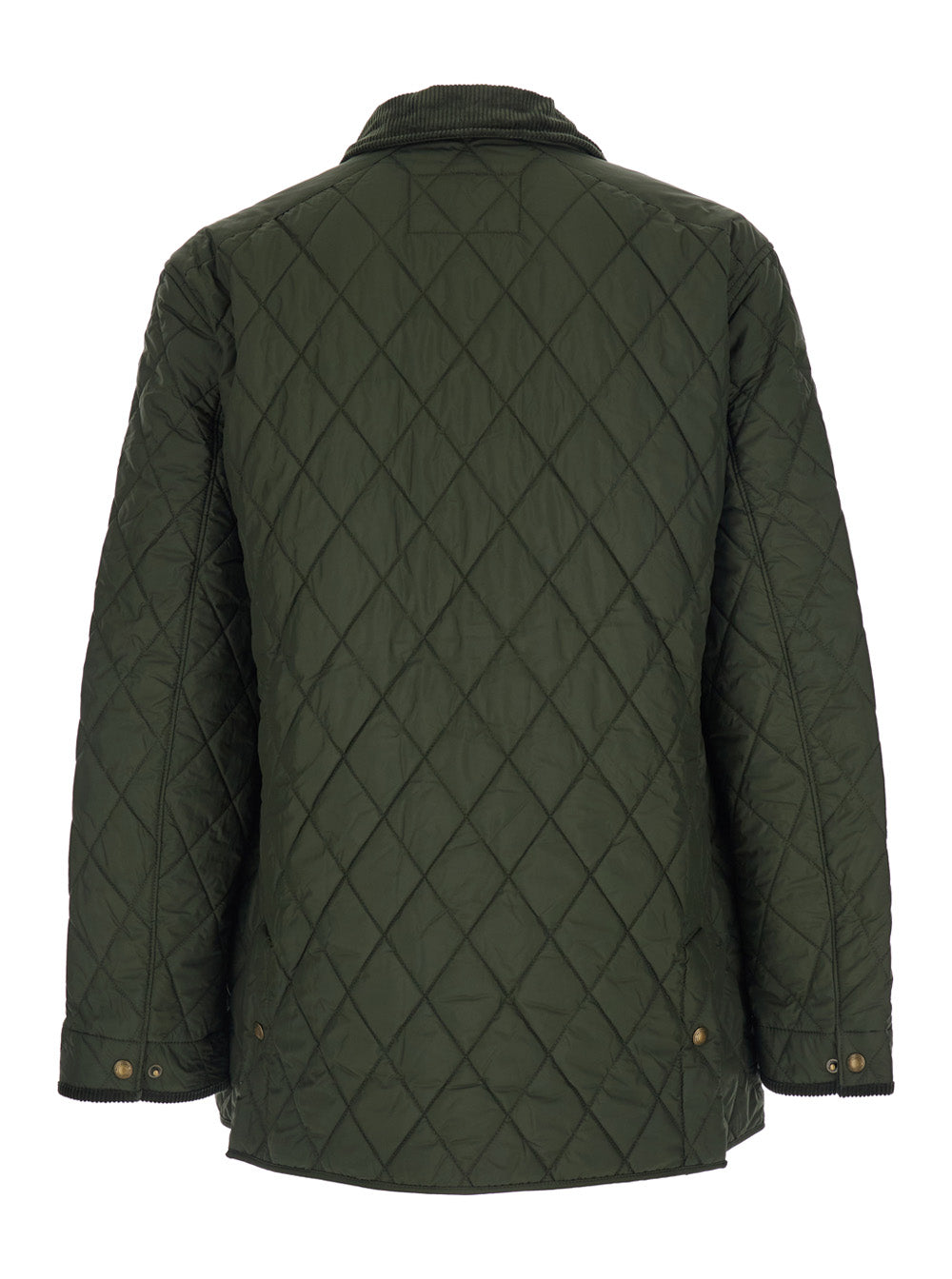 Green Jacket with Corduroy Collar and Logo Patch on the Sleeve in Cotton Man Outerwear