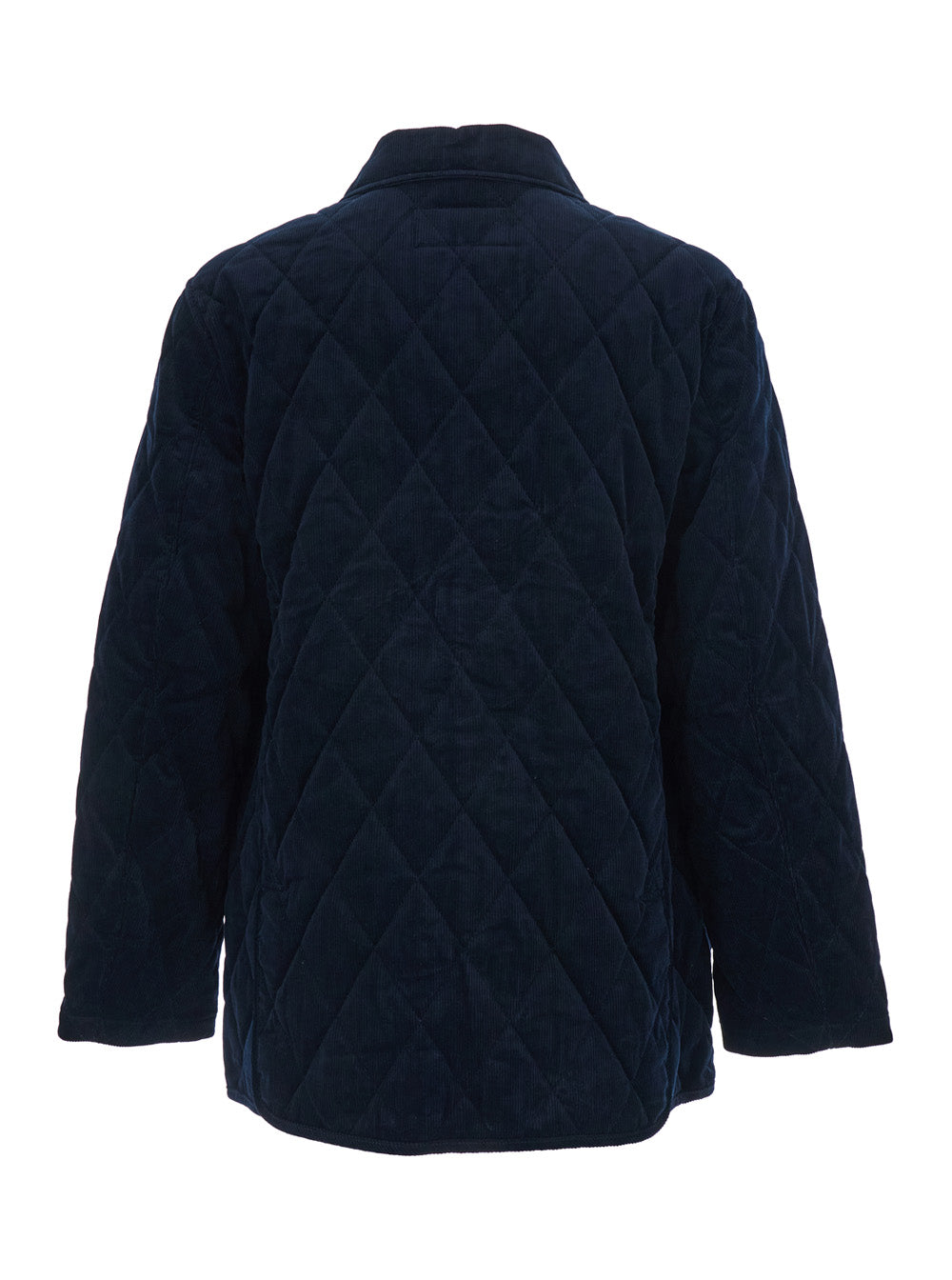 Blue Jacket with Classic Collar and Pony Embroidery on the Front in Quilted Corduroy Man Blu Cotton Outerwear