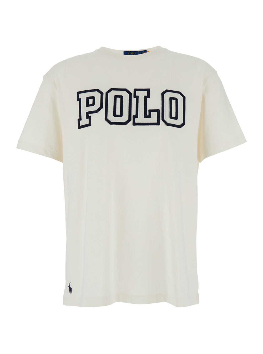 White Crewneck T-Shirt with Logo Lettering on the Fornt and Pony Embroidery Front in Cotton Man Tshirts Polo Shirts