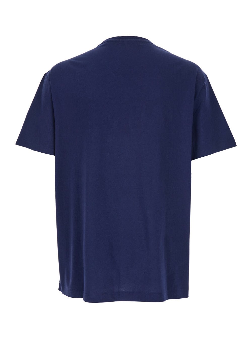 Blue Crewneck T-Shirt with Logo Lettering on the Fornt and Pony Embroidery Front in Cotton Man Blu Tshirts Polo Shirts