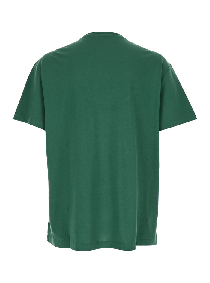 Green Crewneck T-Shirt with Logo Lettering on the Fornt and Pony Embroidery Front in Cotton Man Tshirts Polo Shirts