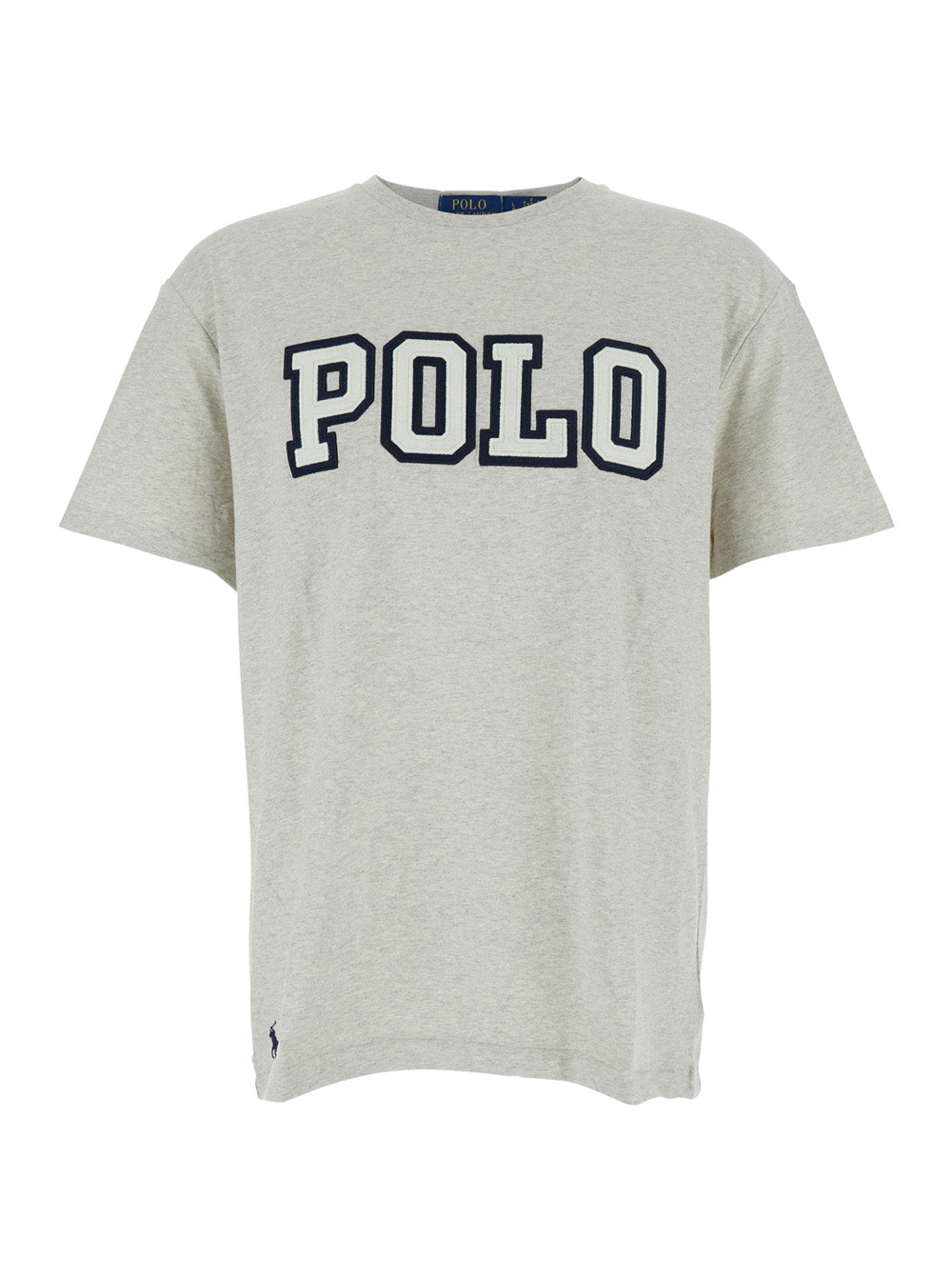 Grey Crewneck T-Shirt with Logo Print on the Front in Cotton Man Tshirts And Polo Shirts