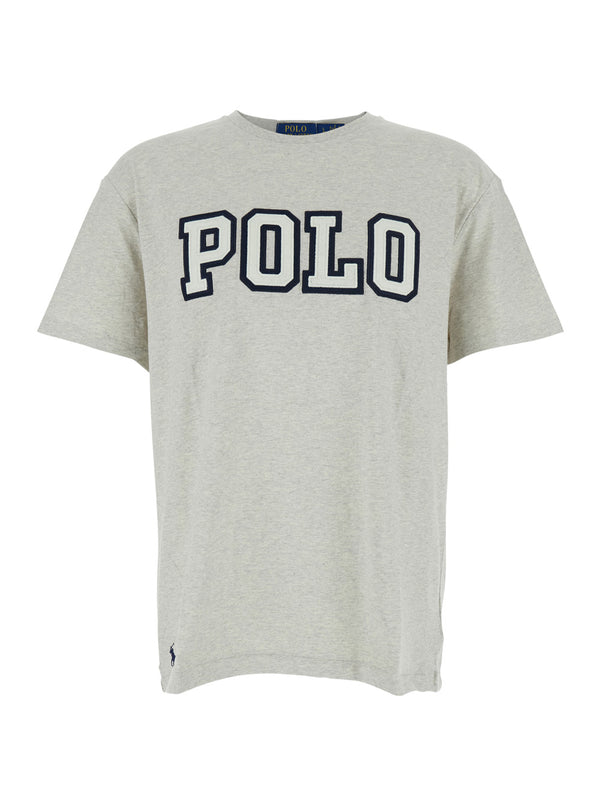 Grey Crewneck T-Shirt With Logo Cotton T-shirts