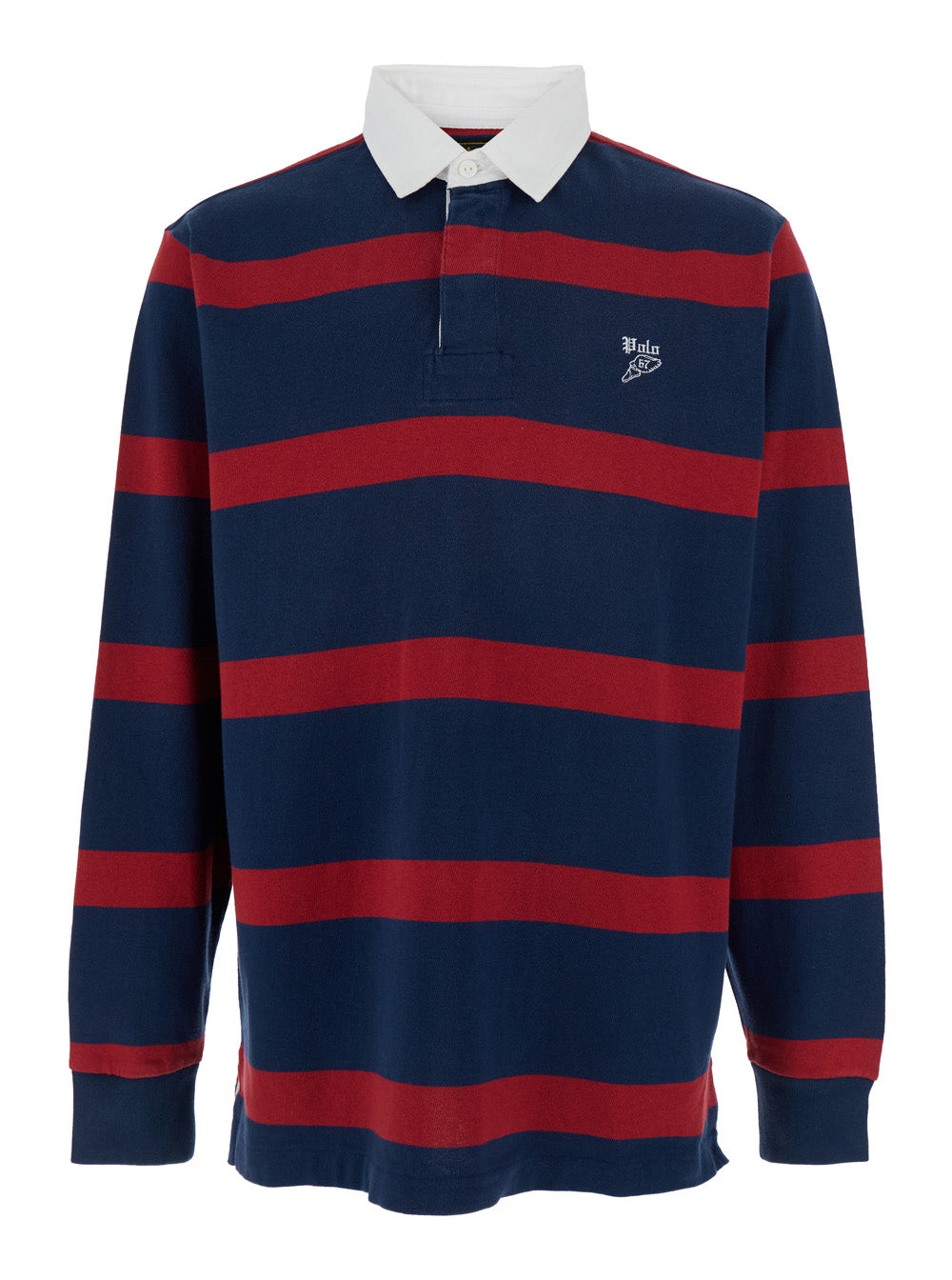 Rugby Multicolor Polo Shirt with Logo Embroidery on the Front and All-Over Striped Motif in Cotton Man Tshirts