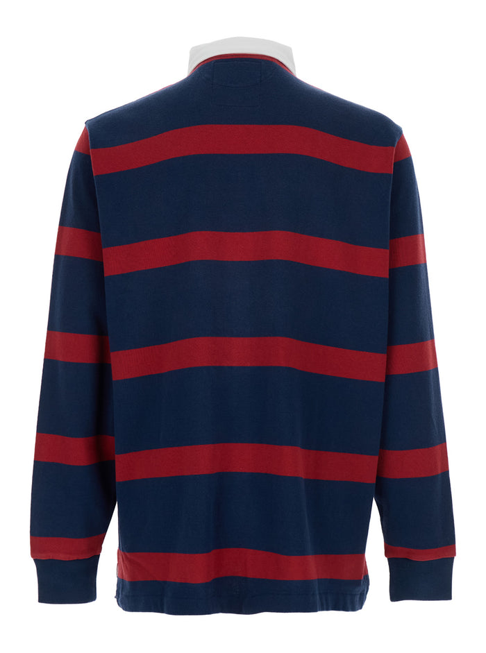 Rugby Multicolor Polo Shirt with Logo Embroidery on the Front and All-Over Striped Motif in Cotton Man Tshirts