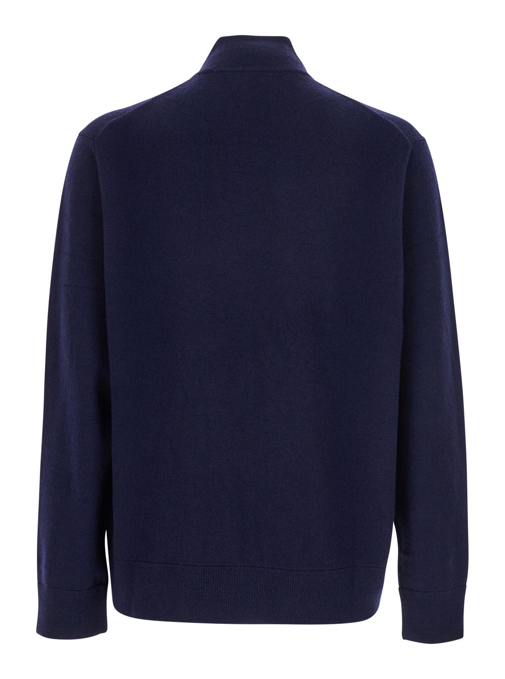 Blue Cardigan With High Neck And Pony Embroidery On The Front Wool Man Blu Jersey