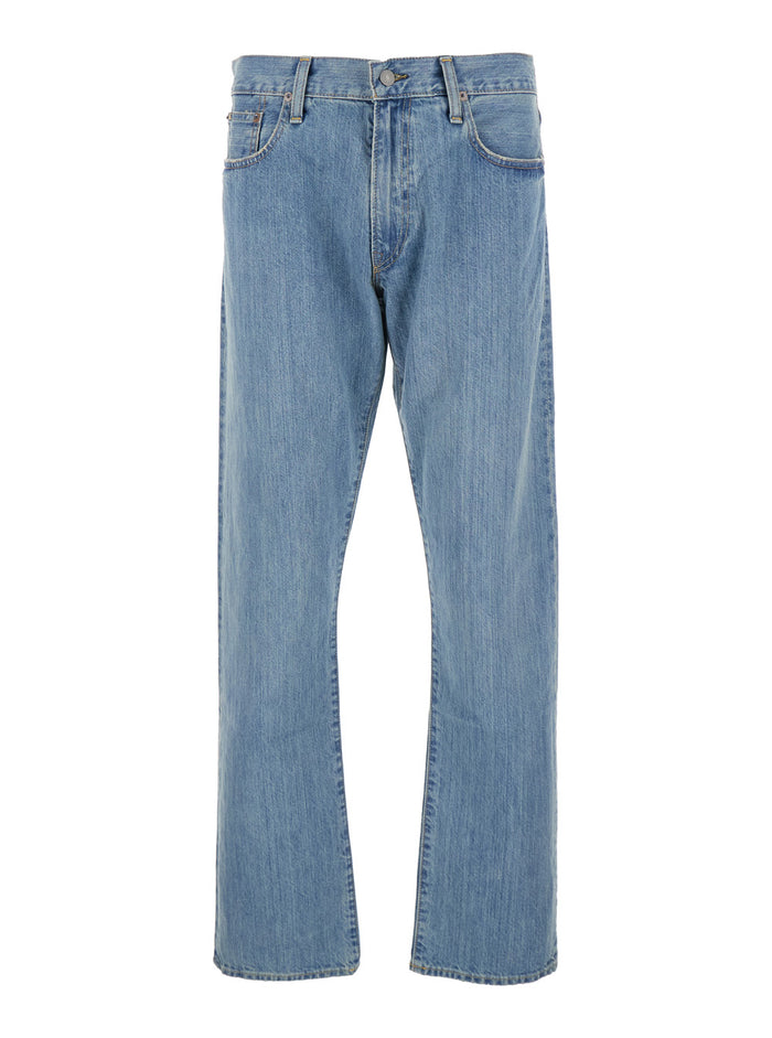 Light Blue Jeans with Belt Loops and Logo Patch on the Rear in Denim Man Cotton