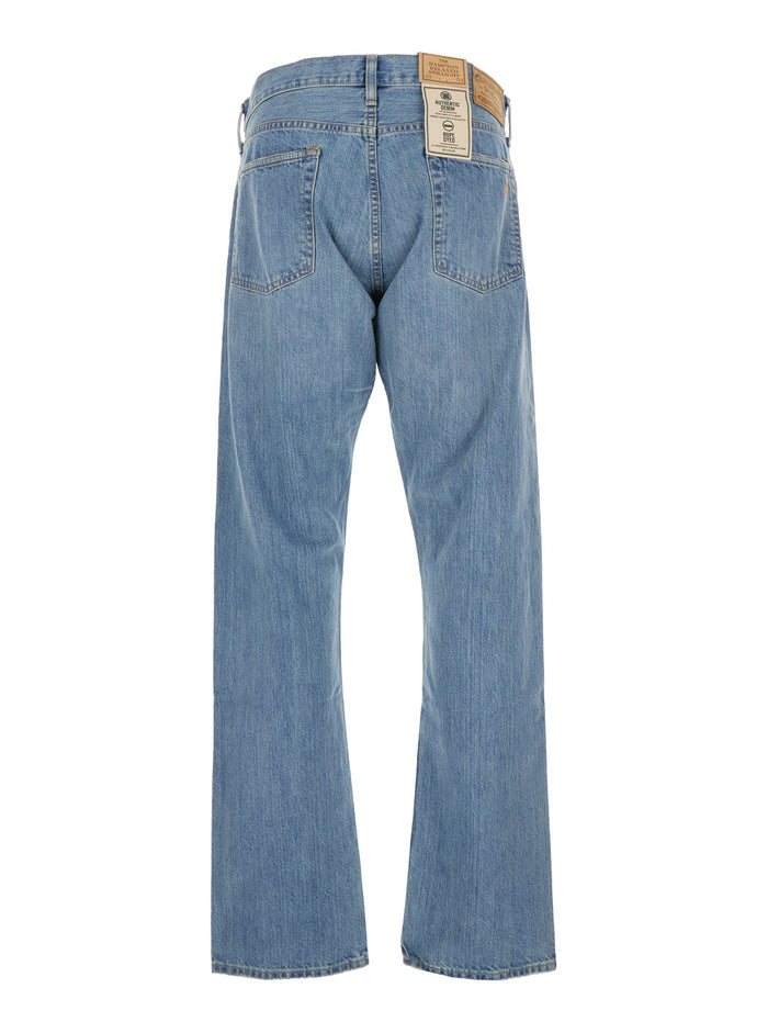 Light Blue Jeans with Belt Loops and Logo Patch on the Rear in Denim Man Cotton