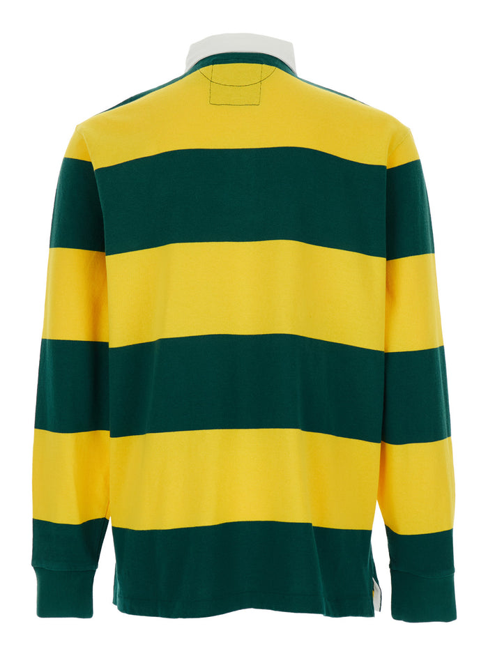 Rugby Multicolor Polo Shirt with Logo Embroidery on the Front and All-Over Striped Motif in Cotton Man Tshirts