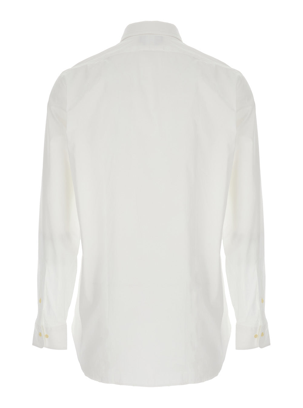 Custom Fit White Shirt with Pointed Collar and Contrasting Pony Embroidery on the Side in Cotton Man Blouses