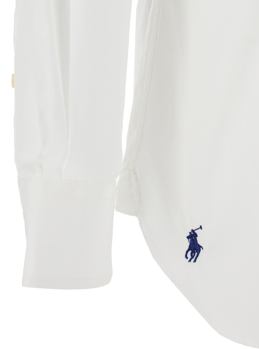 Custom Fit White Shirt with Pointed Collar and Contrasting Pony Embroidery on the Side in Cotton Man Blouses
