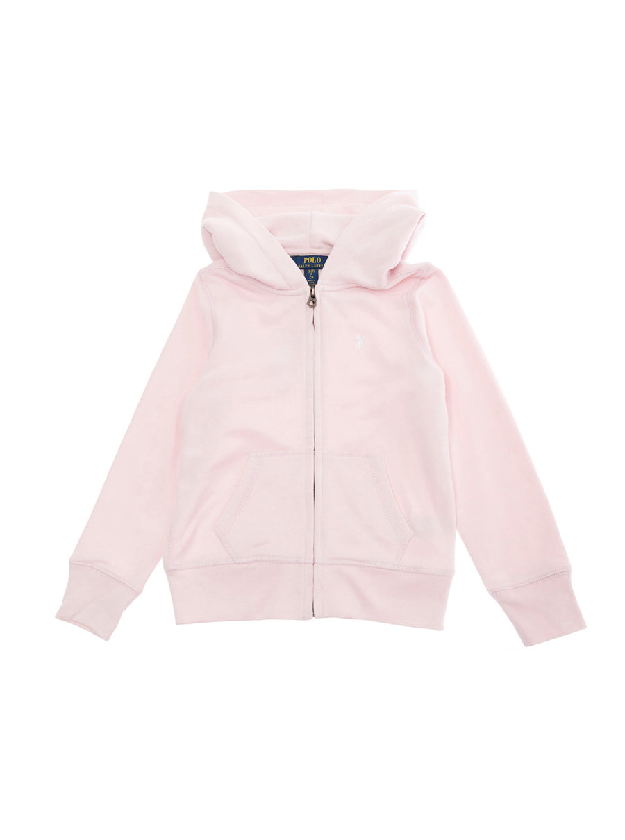 Pink Sweatshirt With Fixed Hood And Zip Closure Cotton Hoods & Sweatshirts