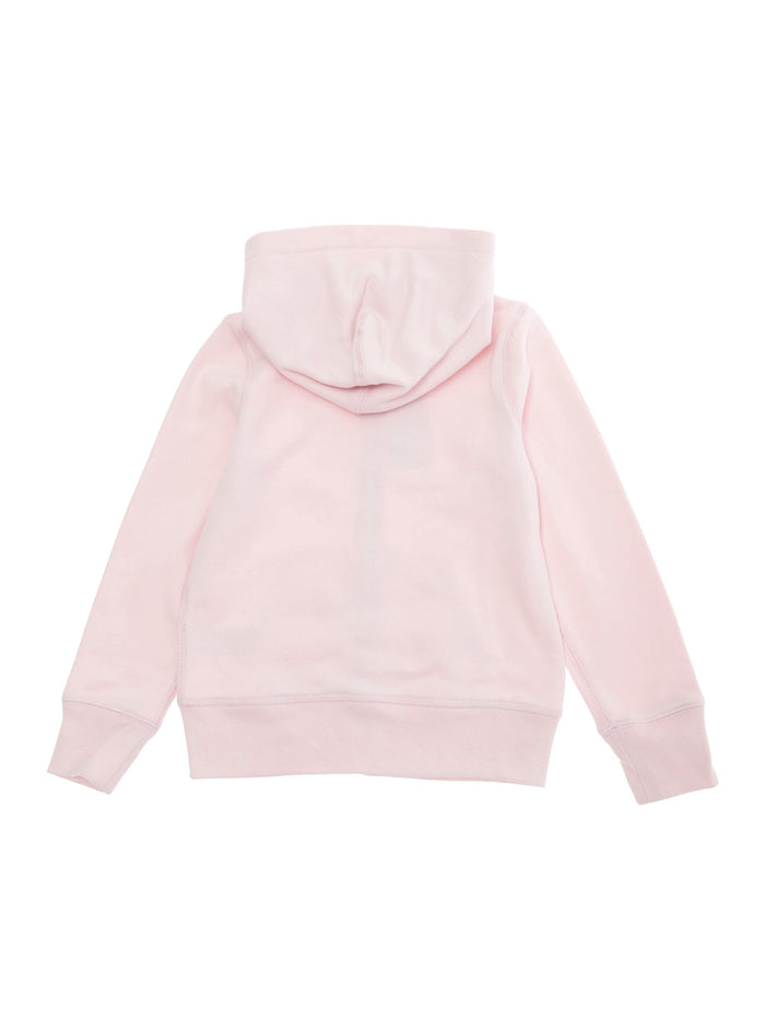 Pink Sweatshirt with Fixed Hood and Front Zip Closure in Cotton Girl Polyester Sweatshirts