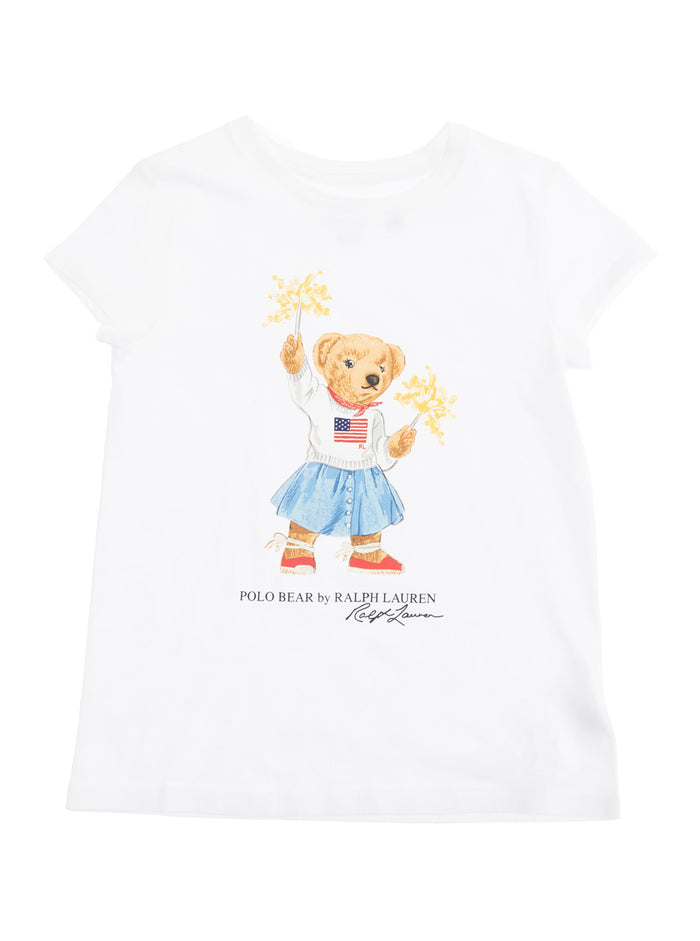 White Crewneck T-Shirt With Maxi Logo Print On The Front Cotton Girl Tshirts And Polo Shirts