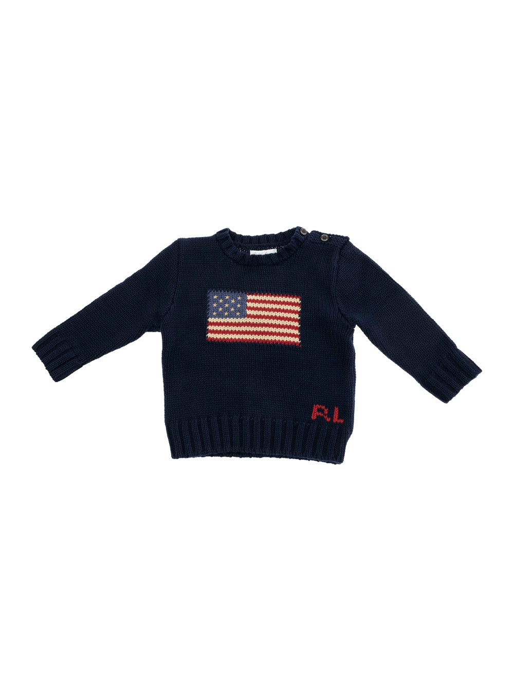 Blue Crewneck Sweater with Embroidery on the Front and Button Closure Sleeve in Cotton Baby Blu Jersey