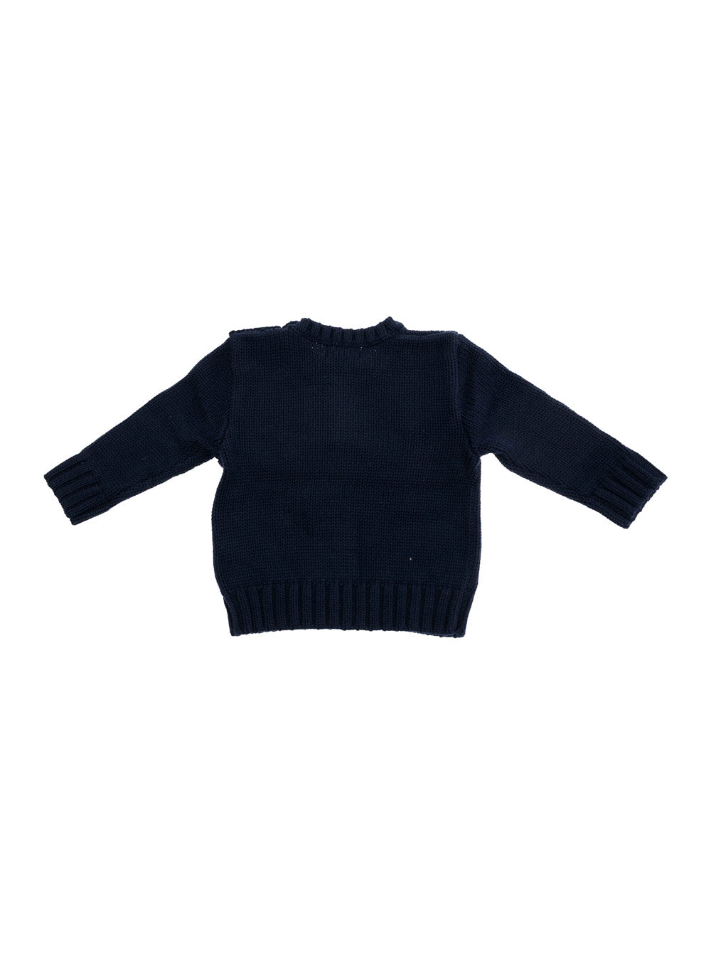 Blue Crewneck Sweater with Embroidery on the Front and Button Closure Sleeve in Cotton Baby Blu Jersey