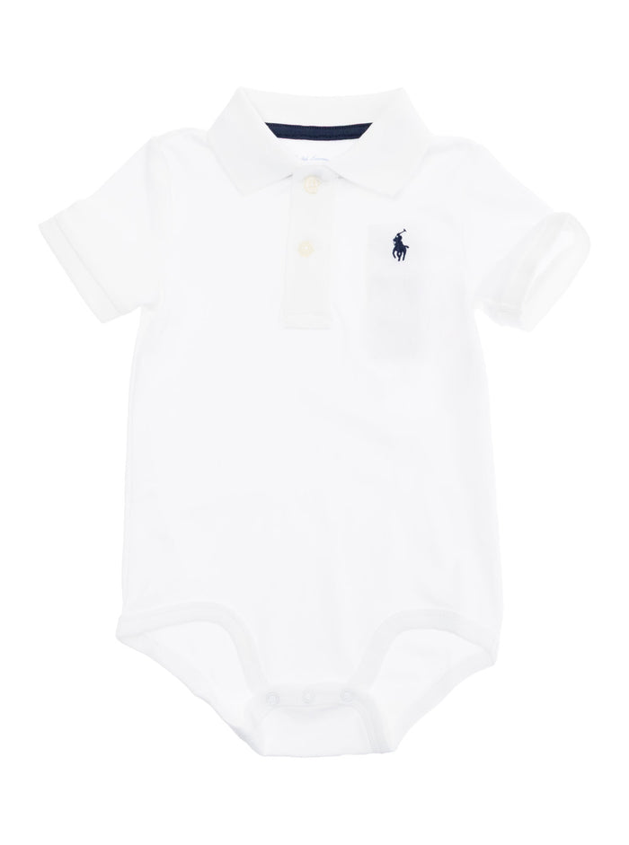 White One-Piece With Classic Collar And Pony Embroidery On The Front Cotton Baby Jumpsuits