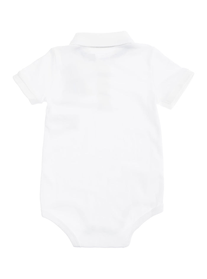 White One-Piece With Classic Collar And Pony Embroidery On The Front Cotton Baby Jumpsuits