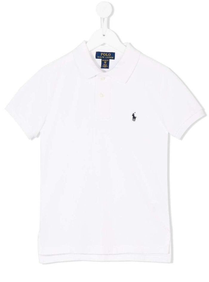 White Polo Shirt with Logo Embroidery at the Front in Cotton Boy Tshirts And