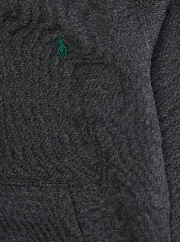 Grey Hoodie with Fixed Hood and Pony Embroidery on the Front in Cotton Blend Boy Polyester Sweatshirts