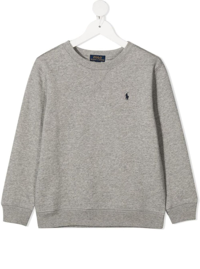 Grey Sweatshirt With Logo On The Front Cotton Boy Polyester Sweatshirts