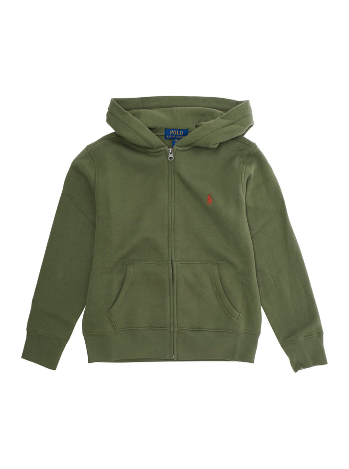 Green Sweatshirt with Zip Closure and Pony Logo on Front in Cotton Boy Polyester Sweatshirts