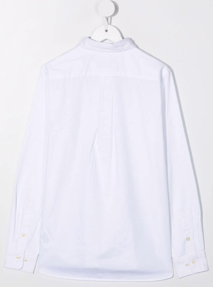 White Long Sleeve Shirt with Logo Embroidery in Cotton Boy And Blouses