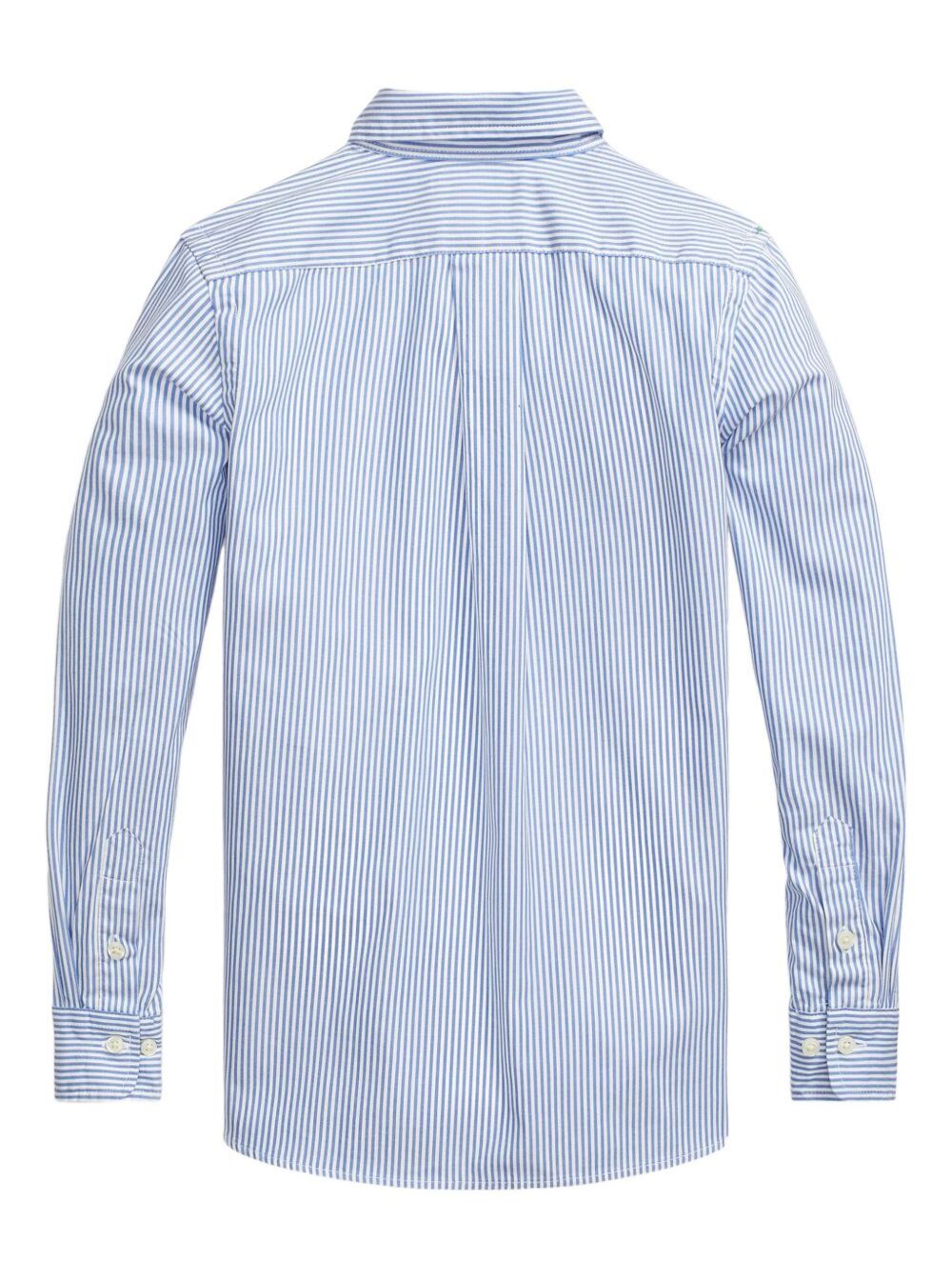 Slim Fit Light Blue Striped Shirt with Embroidered Logo on Chest in Cotton Boy And Blouses