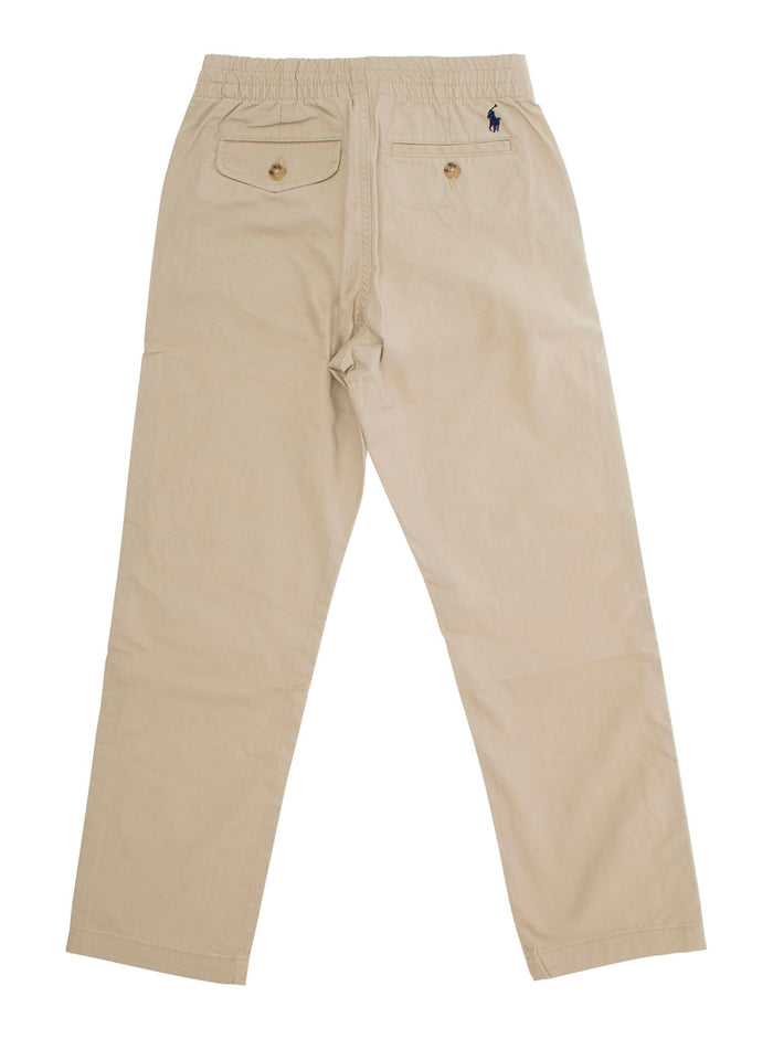 Beige Trousers With Elasticated Waist And Logo On Back Cotton Baby