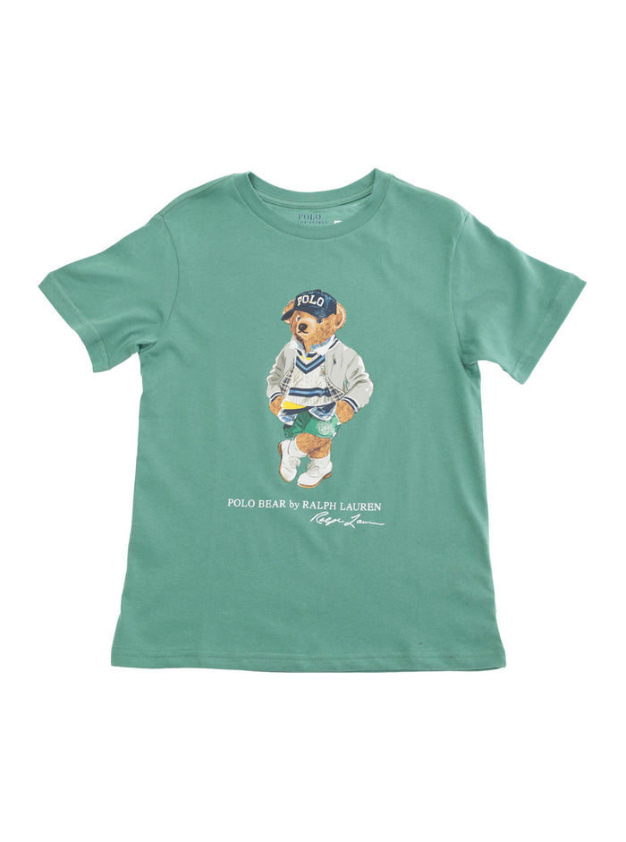 Green Crewneck T-Shirt With Maxi Logo Print On The Front Cotton Boy Tshirts And Polo Shirts