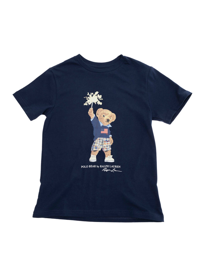 Blue Crewneck T-Shirt With Maxi Logo Print On The Front Cotton Boy Blu Tshirts And Polo Shirts
