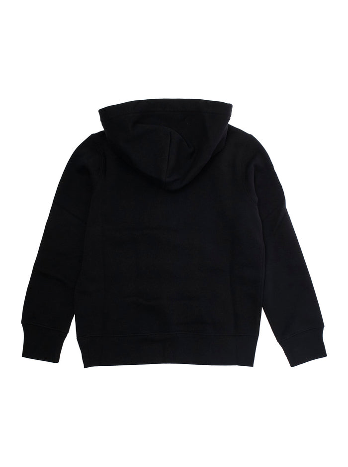 Black Hoodie with Pony on the Front and Numerical Detail Sleeve in Cotton Blend Boy Polyester Sweatshirts